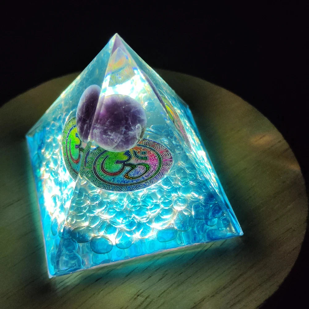 Crystal Energy Orgone Pyramid - Chakra Stone Meditation Gift
