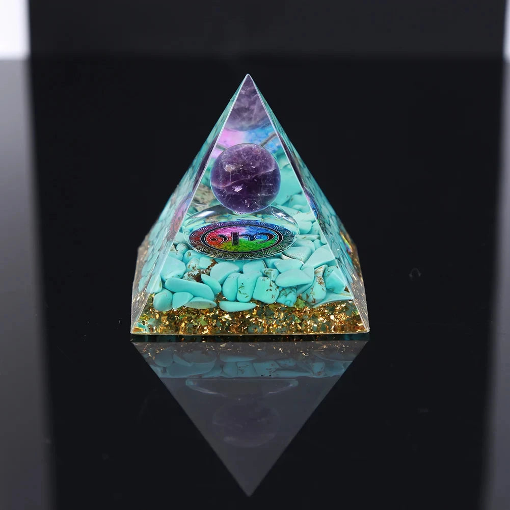 Crystal Energy Orgone Pyramid - Chakra Stone Meditation Gift