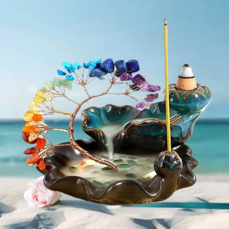 Healing Stones: 7 Chakra Crystal Tree Incense Burner for Wealth & Good Luck