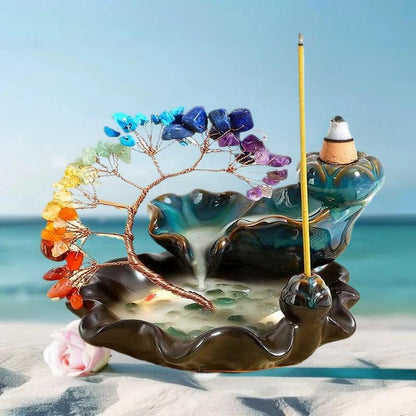 Healing Stones: 7 Chakra Crystal Tree Incense Burner for Wealth & Good Luck