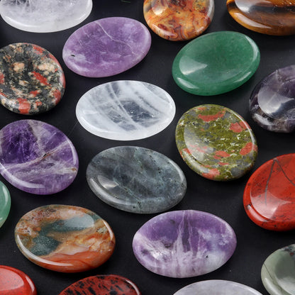 35x45mm Natural Crystal Stone Thumb Worry Oval Massage Quartz Healing Chakra Energy Therapy Meditation Spiritual Natural Gemston