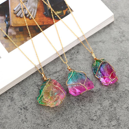 Natural Chakra Stone Rainbow Necklace - Crystal Chakra Pendant