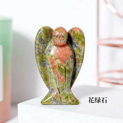 Hand Carved Natural Stone angel Figurine, mini Crystal Crafts, Black Jade Gemstone, Healing, Home Decoration, 1.5 inch