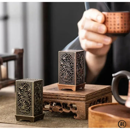 Square Vertical Incense Burner Small Xiangyun Alloy Incense Holder Indoor Aromatherapy Home Ornament Chinese Plum Inense Burners