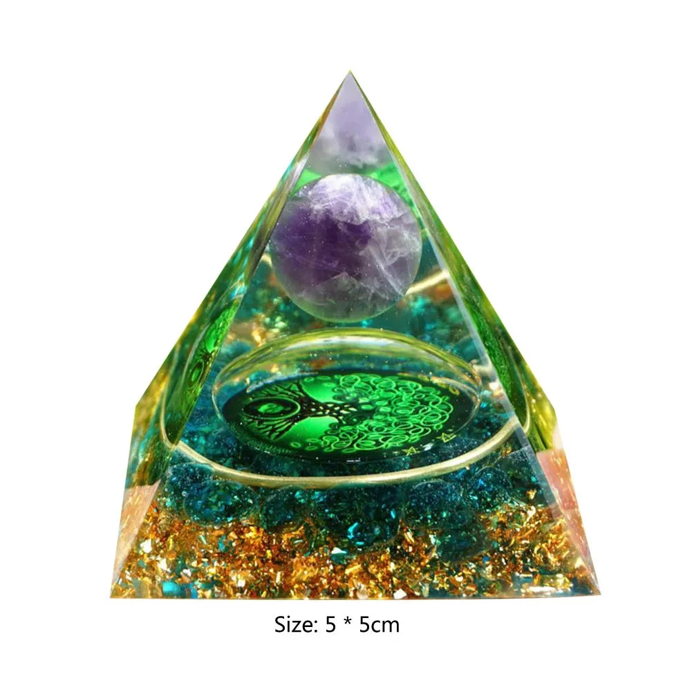 Crystal Energy Orgone Pyramid - Chakra Stone Meditation Gift