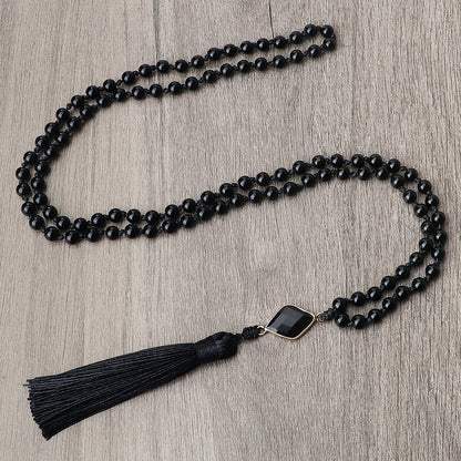 Necklace: Black Obsidian Onyx Mala Necklace - 108 Beads Yoga Jewelry
