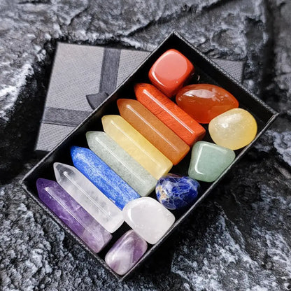 Natural Stone Crystal Gemstone Chakras Healing Quartz Mineral Ornament Home Decoration High Quality Gifts Box 14 PCS/Set