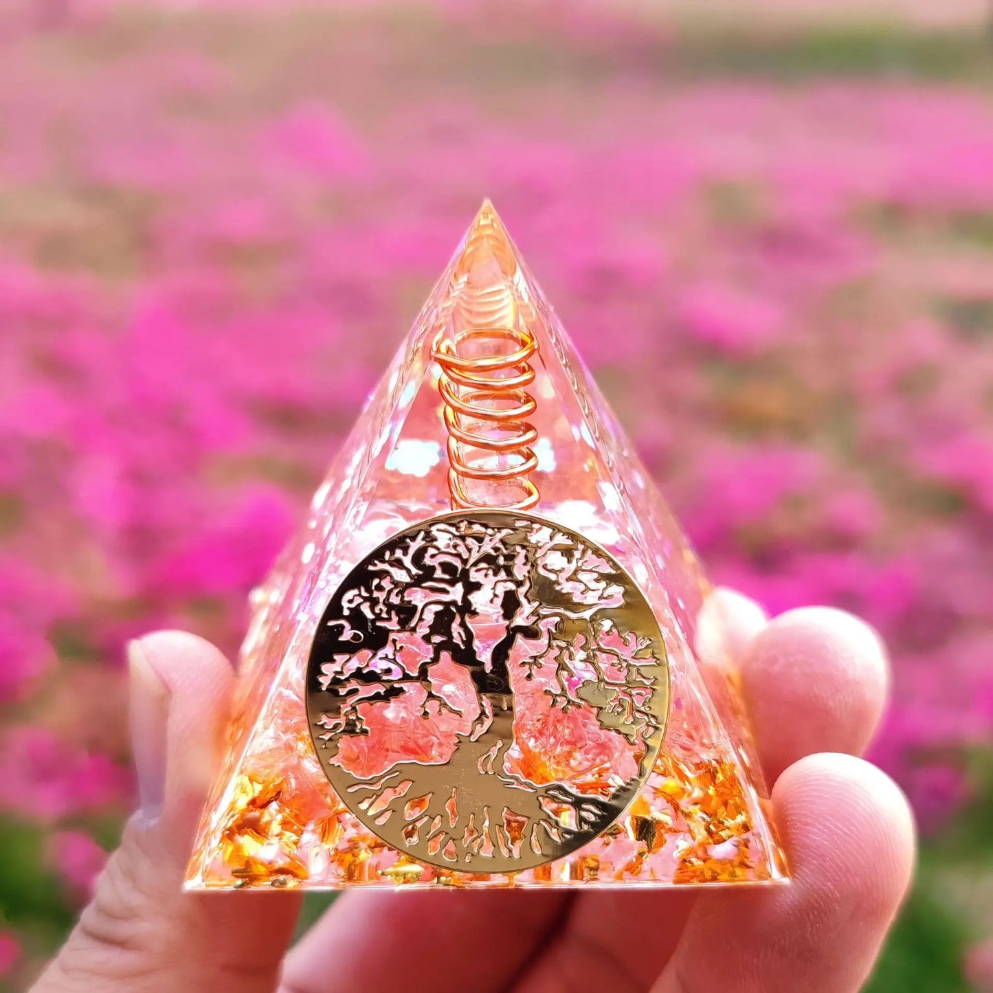 Crystal Energy Orgone Pyramid - Chakra Stone Meditation Gift