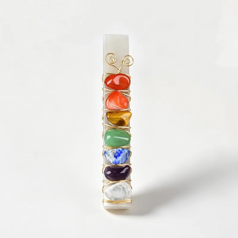 Natural 7 Chakra Selenite Wand Golden/Silvery Wire Wrapped Chakra Reiki Healing Crystal Decor Gift