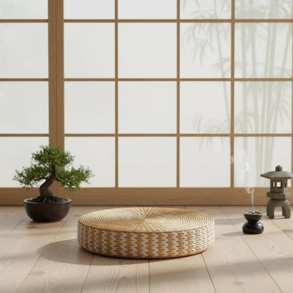 Woven Woven Mat Meditation Cushion Pillow Multi-Function Straw Woven Mat Pillow Round Straw Floor Pillow Breathable Round Woven Pouf