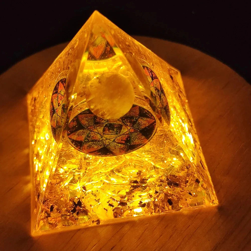 Crystal Energy Orgone Pyramid - Chakra Stone Meditation Gift