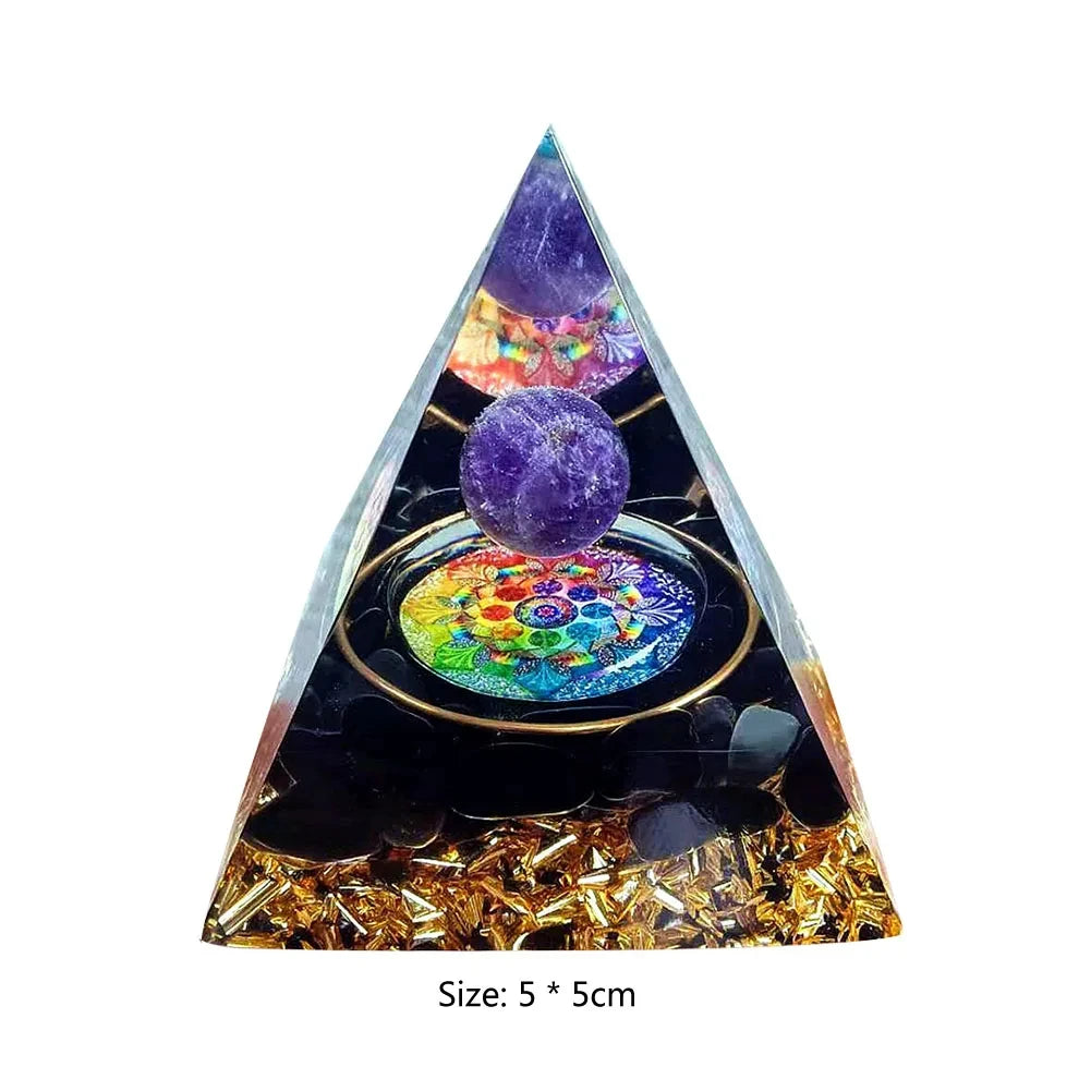 Crystal Energy Orgone Pyramid - Chakra Stone Meditation Gift