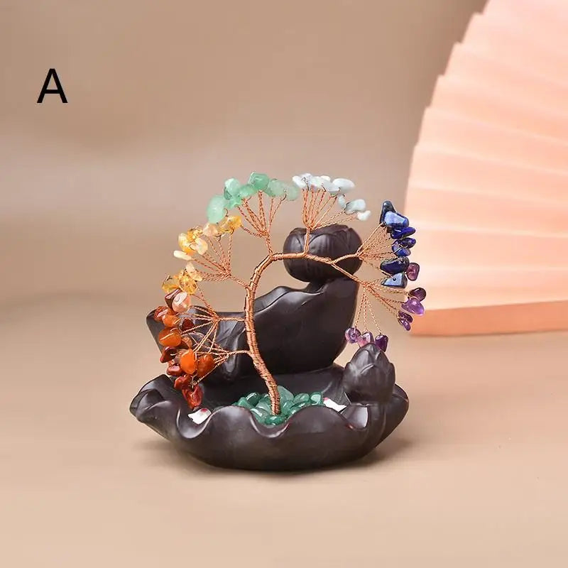 Healing Stones: 7 Chakra Crystal Tree Incense Burner for Wealth & Good Luck