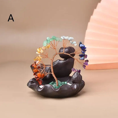Healing Stones: 7 Chakra Crystal Tree Incense Burner for Wealth & Good Luck