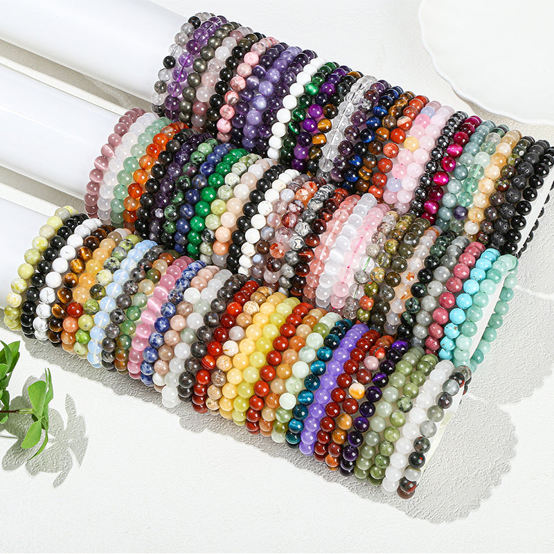 Healing Stone Bracelet: Obsidian, Fluorite, Jasper Beads