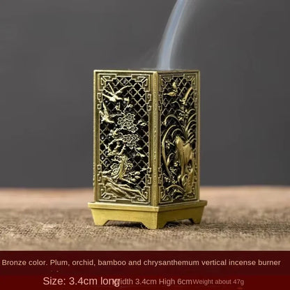 Square Vertical Incense Burner Small Xiangyun Alloy Incense Holder Indoor Aromatherapy Home Ornament Chinese Plum Inense Burners