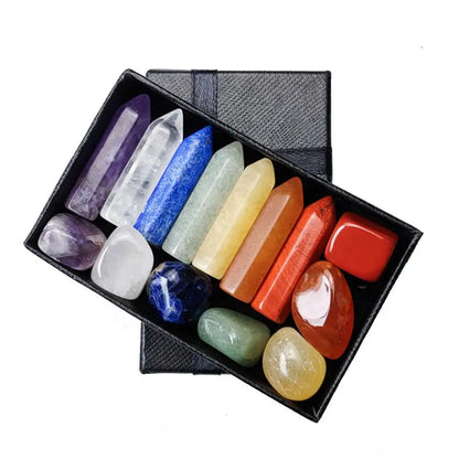 Natural Stone Crystal Gemstone Chakras Healing Quartz Mineral Ornament Home Decoration High Quality Gifts Box 14 PCS/Set
