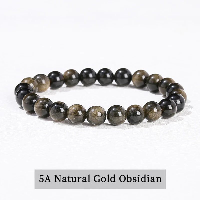Healing Stone Bracelet: Obsidian, Fluorite, Jasper Beads