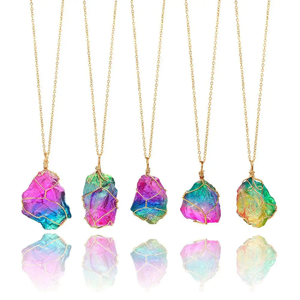 Natural Chakra Stone Rainbow Necklace - Crystal Chakra Pendant