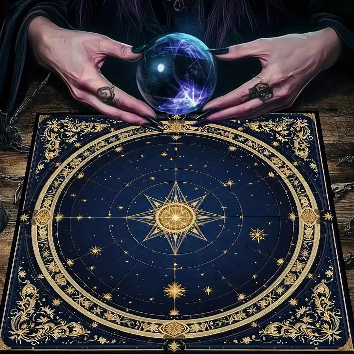 Tarot Tablecloth Sun & Moon Divination Altar Cloth Flower of Life Night Sky Tarot Cloth Astrology Universe Golden Star Tarot Mat