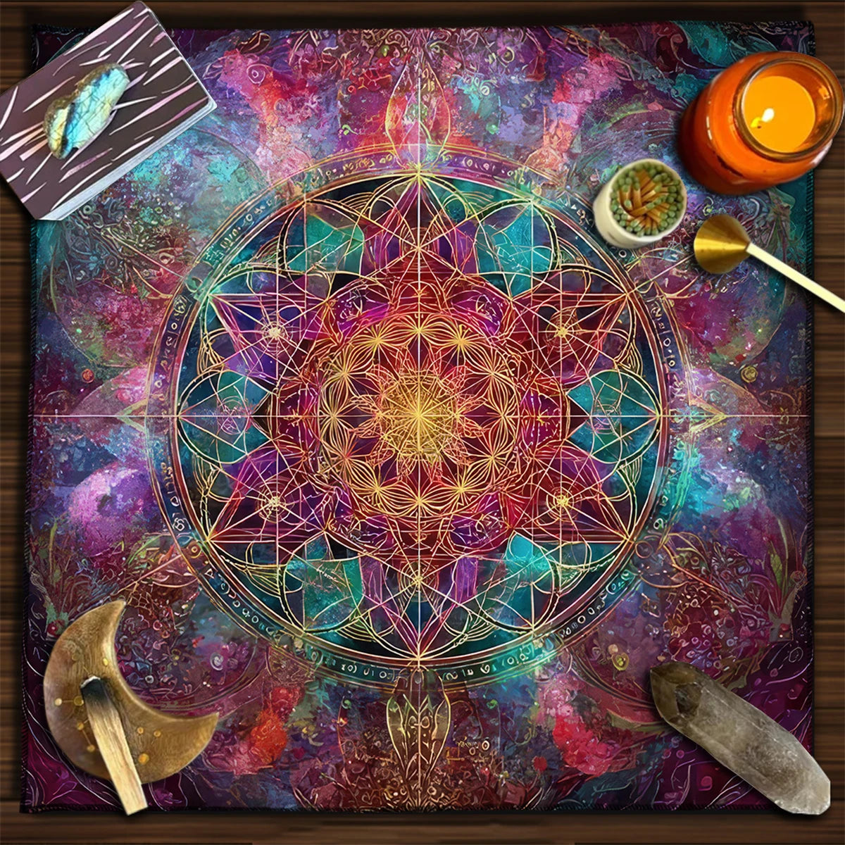 Tarot Tablecloth Sun & Moon Divination Altar Cloth Flower of Life Night Sky Tarot Cloth Astrology Universe Golden Star Tarot Mat