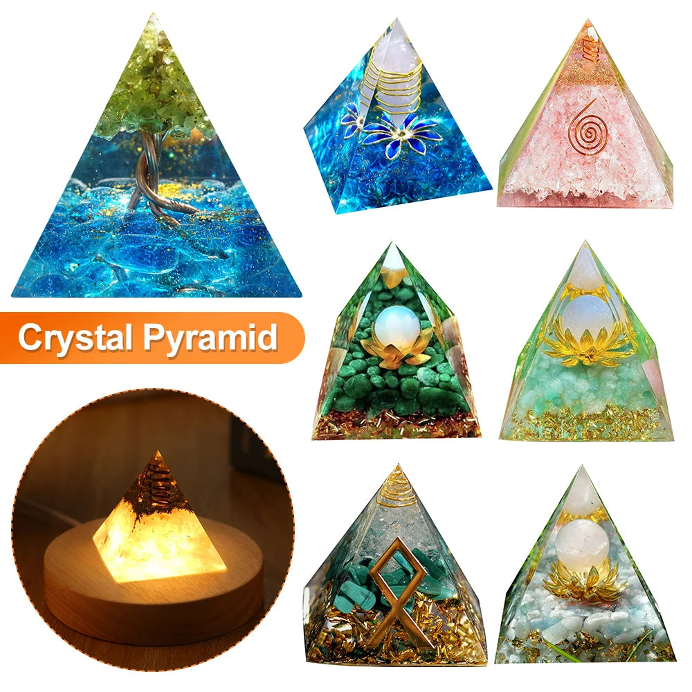 Crystal Energy Orgone Pyramid - Chakra Stone Meditation Gift