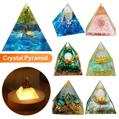 Crystal Energy Orgone Pyramid - Chakra Stone Meditation Gift