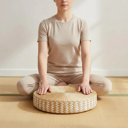 Woven Woven Mat Meditation Cushion Pillow Multi-Function Straw Woven Mat Pillow Round Straw Floor Pillow Breathable Round Woven Pouf