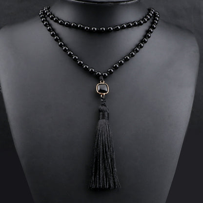Necklace: Black Obsidian Onyx Mala Necklace - 108 Beads Yoga Jewelry