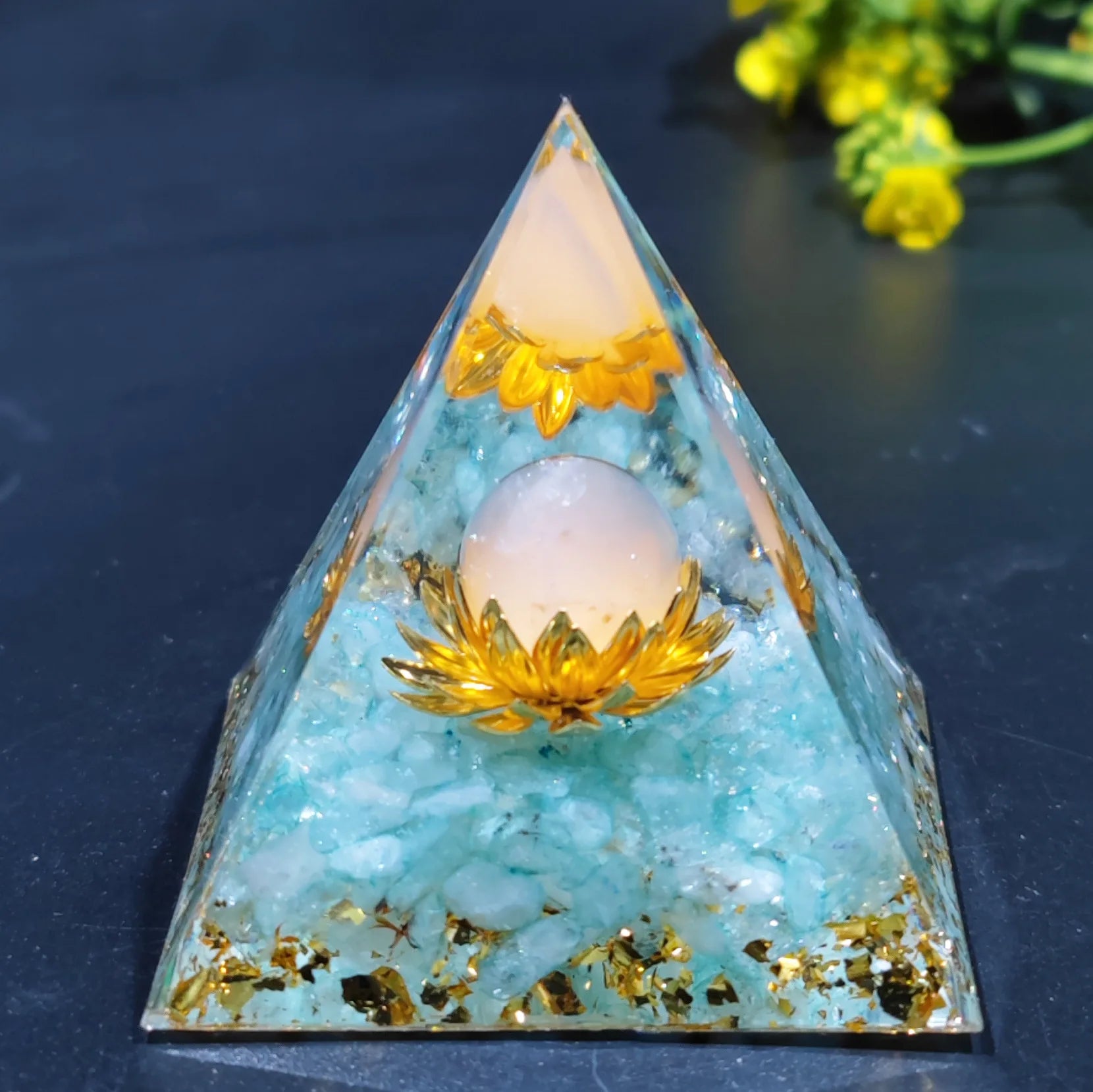 Crystal Energy Orgone Pyramid - Chakra Stone Meditation Gift