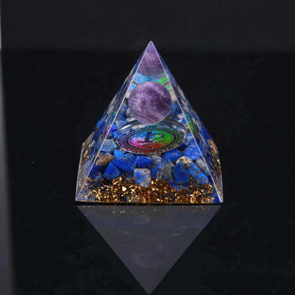 Crystal Energy Orgone Pyramid - Chakra Stone Meditation Gift