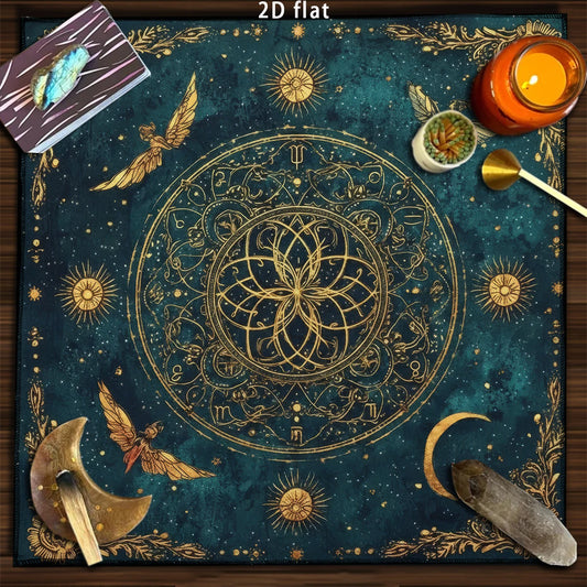Tarot Tablecloth Sun & Moon Divination Altar Cloth Flower of Life Night Sky Tarot Cloth Astrology Universe Golden Star Tarot Mat