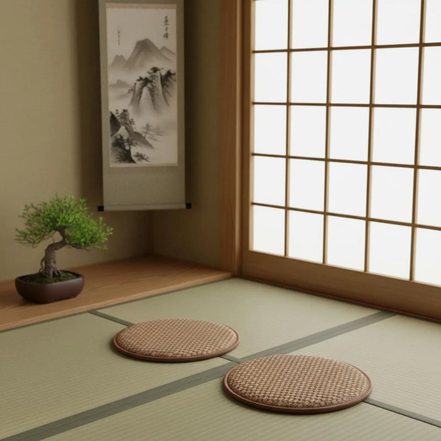 Japanese Design Woven Mat Pad High Resilience Foam Meditative Meditation Pad Woven Woven Mat Seat Sponge Filled Pouf Ottoman