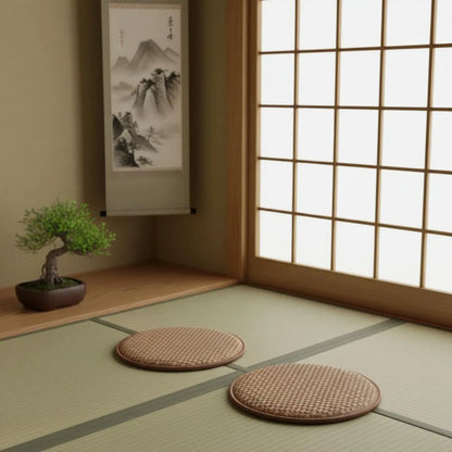 Japanese Design Woven Mat Pad High Resilience Foam Meditative Meditation Pad Woven Woven Mat Seat Sponge Filled Pouf Ottoman