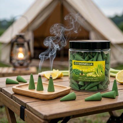 Large Lemongrass-Scented Incense, 4cm High Incense Cone, Rich Aroma, Burns Continuously, Creates an Aesthetic Smoke Effect, Suitable for Purifying the Air, Meditation, Yoga, Reading, Etc