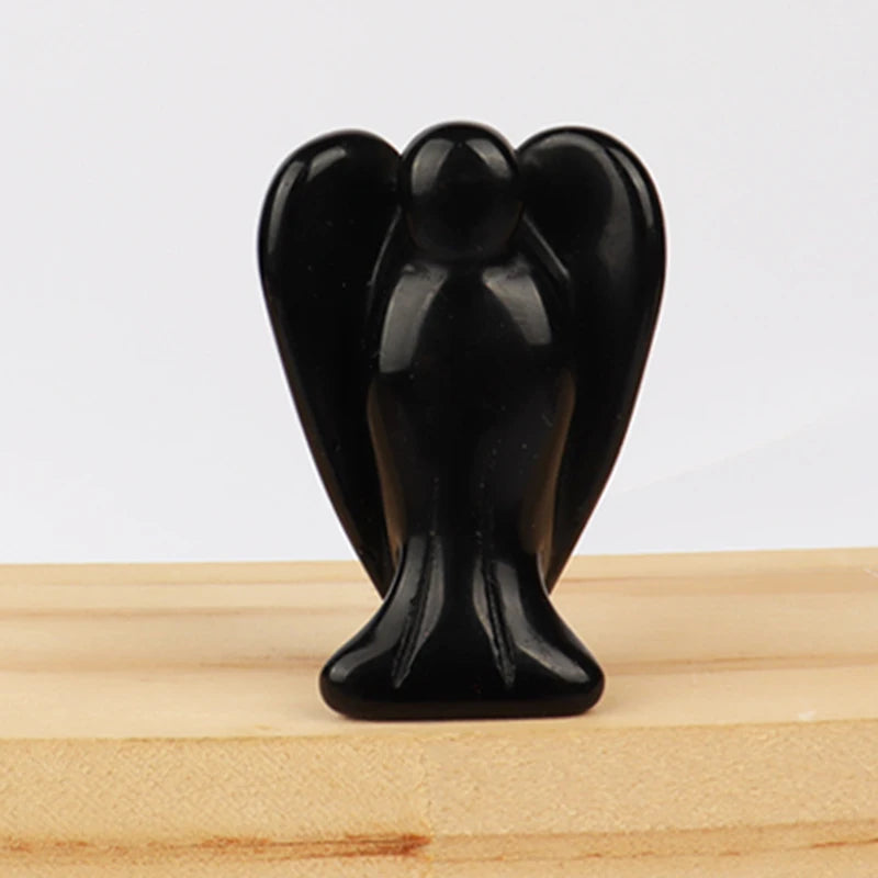 Hand Carved Natural Stone angel Figurine, mini Crystal Crafts, Black Jade Gemstone, Healing, Home Decoration, 1.5 inch