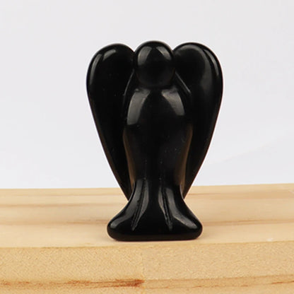 Hand Carved Natural Stone angel Figurine, mini Crystal Crafts, Black Jade Gemstone, Healing, Home Decoration, 1.5 inch