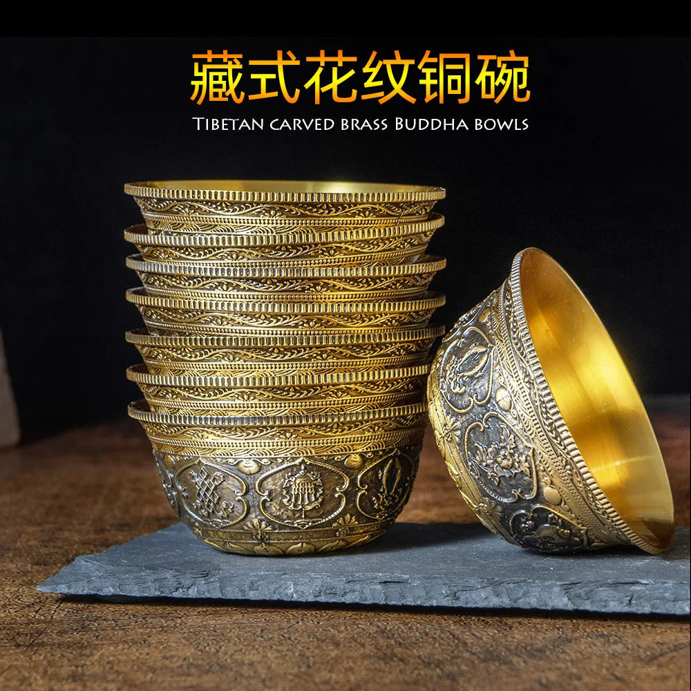 Buddhist Bowl Thick Copper Cup Tibet Ritual Plate Brass Eight Auspicious Symbols Home Meditation Decoration
