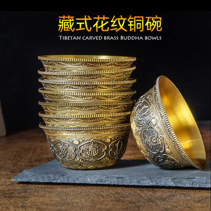 Buddhist Bowl Thick Copper Cup Tibet Ritual Plate Brass Eight Auspicious Symbols Home Meditation Decoration