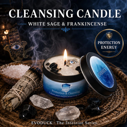White Sage Frankincense Crystal Scented Candle Protection Cleansing Aromatherapy Meditation Room Decor Spiritual Yoga Gift 3oz
