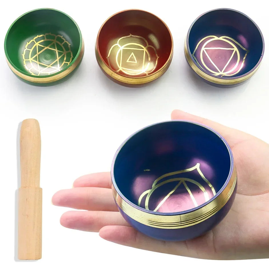 Nepal Colored Buddhist Tibetan Bowl Audio Healing Soul Relaxation Yoga Meditation Dharma Utensils 7 Chakra Copper Bowl Ornaments