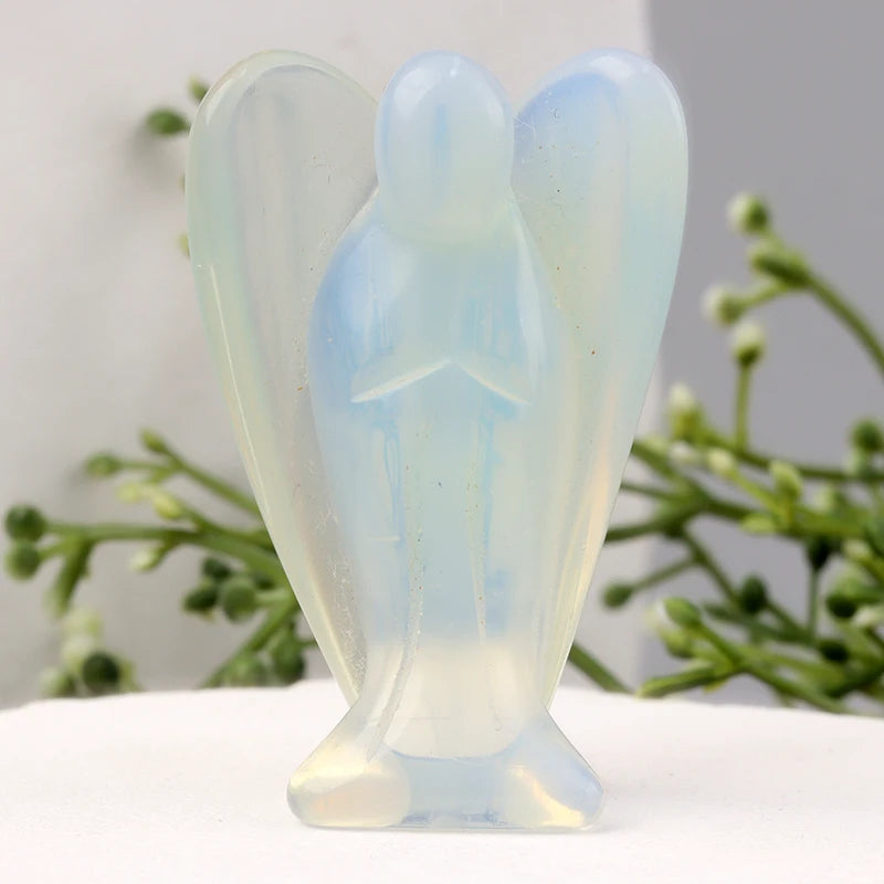 Hand Carved Natural Stone angel Figurine, mini Crystal Crafts, Black Jade Gemstone, Healing, Home Decoration, 1.5 inch