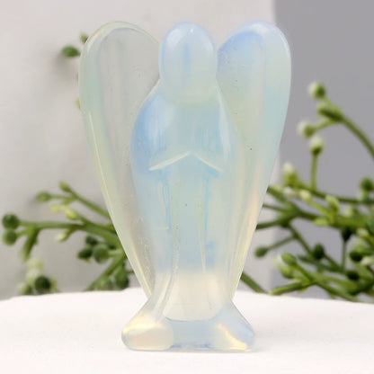Hand Carved Natural Stone angel Figurine, mini Crystal Crafts, Black Jade Gemstone, Healing, Home Decoration, 1.5 inch