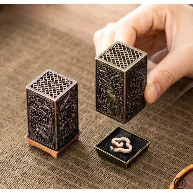 Square Vertical Incense Burner Small Xiangyun Alloy Incense Holder Indoor Aromatherapy Home Ornament Chinese Plum Inense Burners