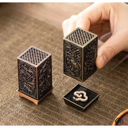 Square Vertical Incense Burner Small Xiangyun Alloy Incense Holder Indoor Aromatherapy Home Ornament Chinese Plum Inense Burners