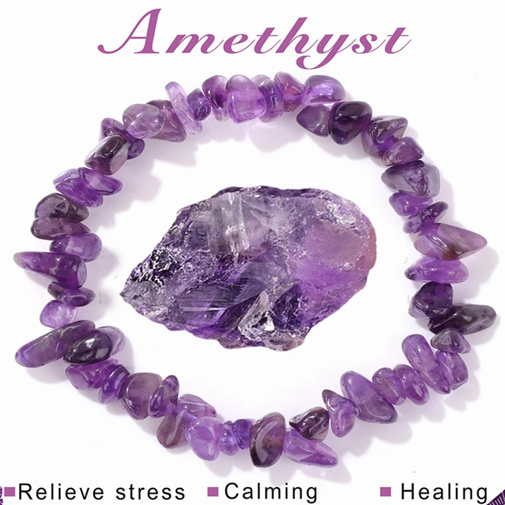 Spiritual Bracelet - Amethyst Chip Beads Natural Healing Stone Jewelry