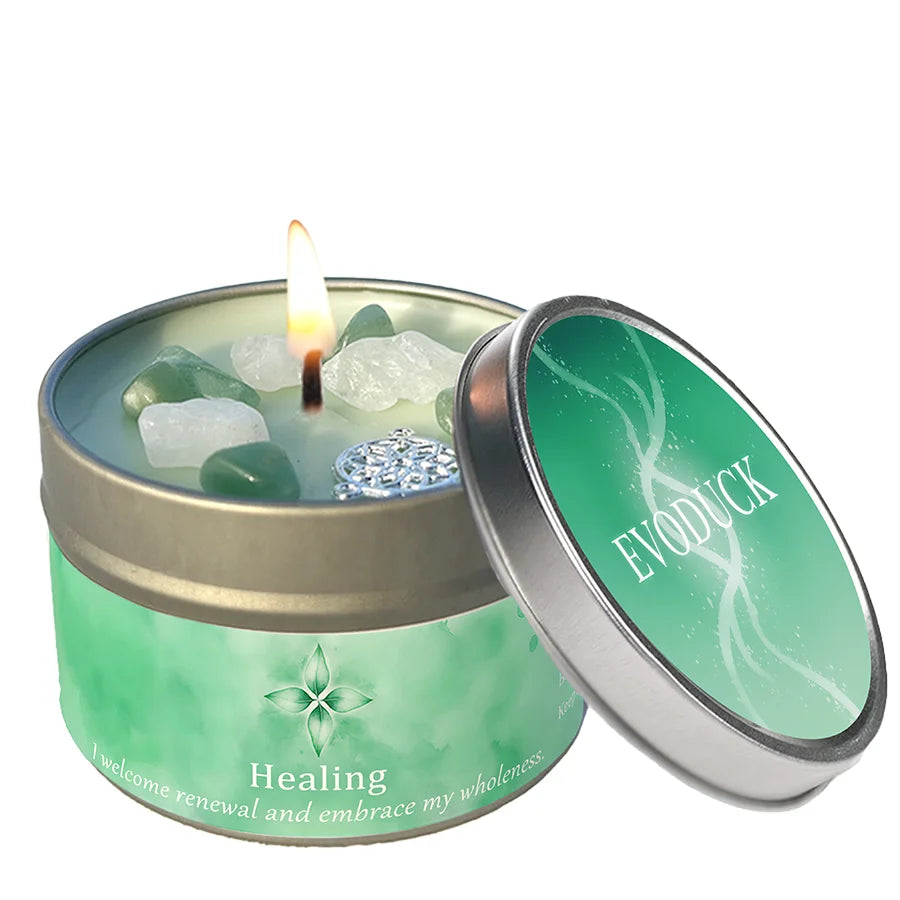 White Sage Frankincense Crystal Scented Candle Protection Cleansing Aromatherapy Meditation Room Decor Spiritual Yoga Gift 3oz