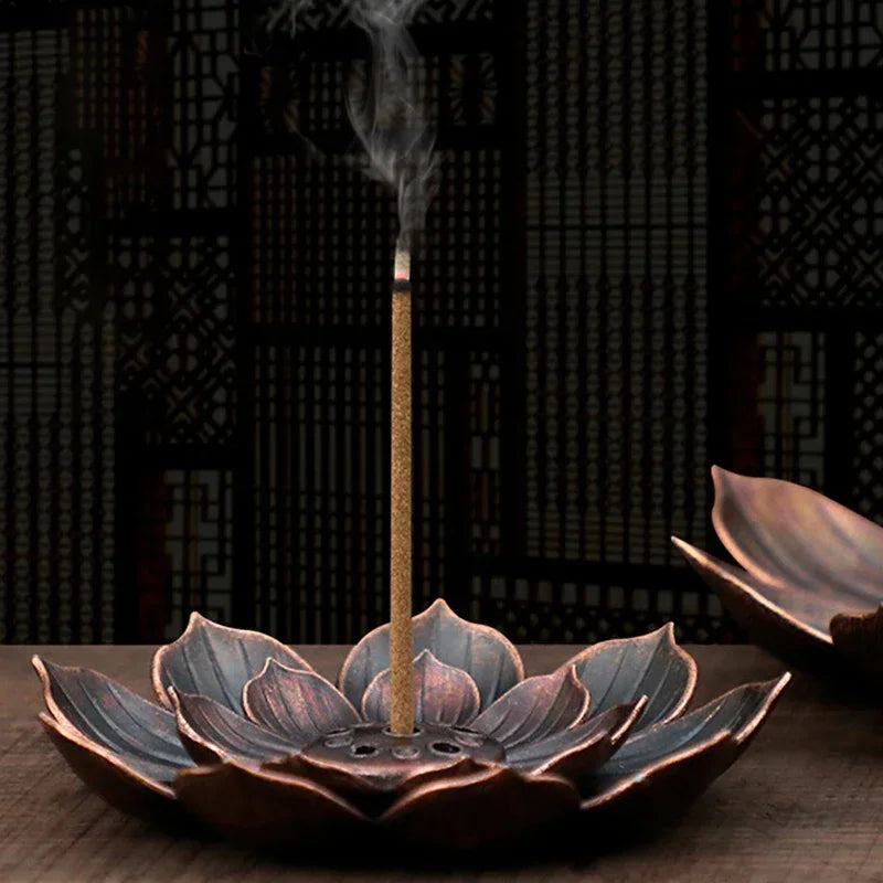 Incense Holder: Alloy Incense Burner - Lotus Censer, Bronze Stick Holder