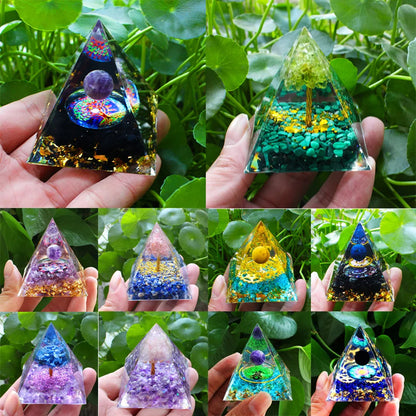 Crystal Energy Orgone Pyramid - Chakra Stone Meditation Gift
