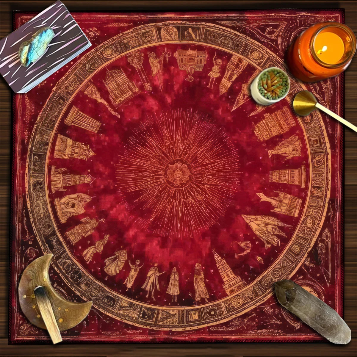 Tarot Tablecloth Sun & Moon Divination Altar Cloth Flower of Life Night Sky Tarot Cloth Astrology Universe Golden Star Tarot Mat